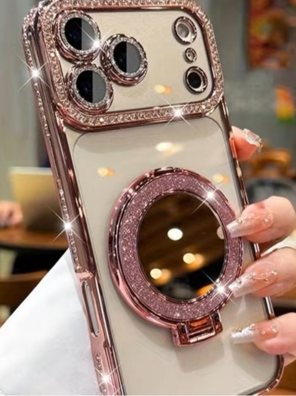 Apple Rose Gold Glitter Ring Mirror Phone Case